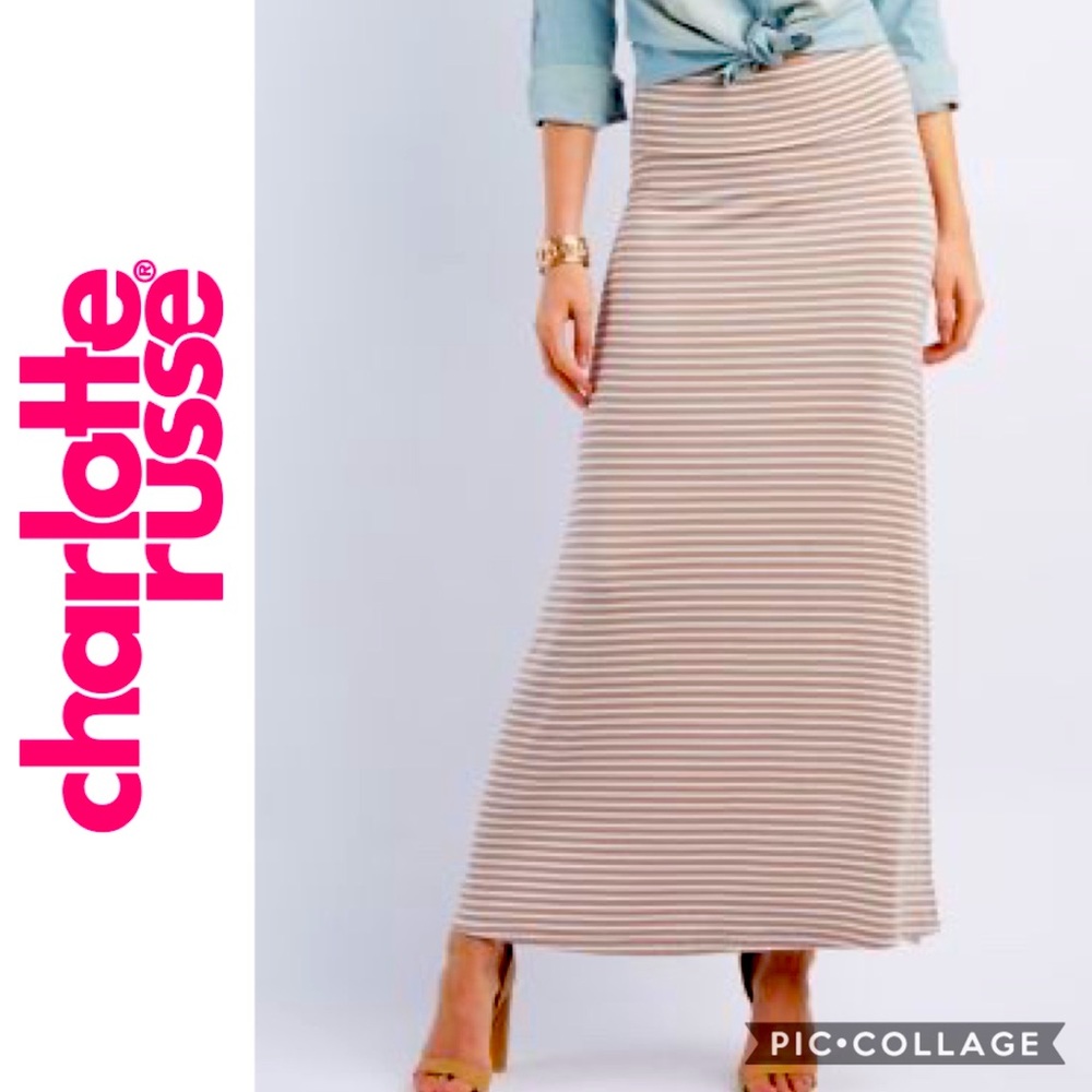 Charlotte Russe Beige & White Striped Maxi Skirt